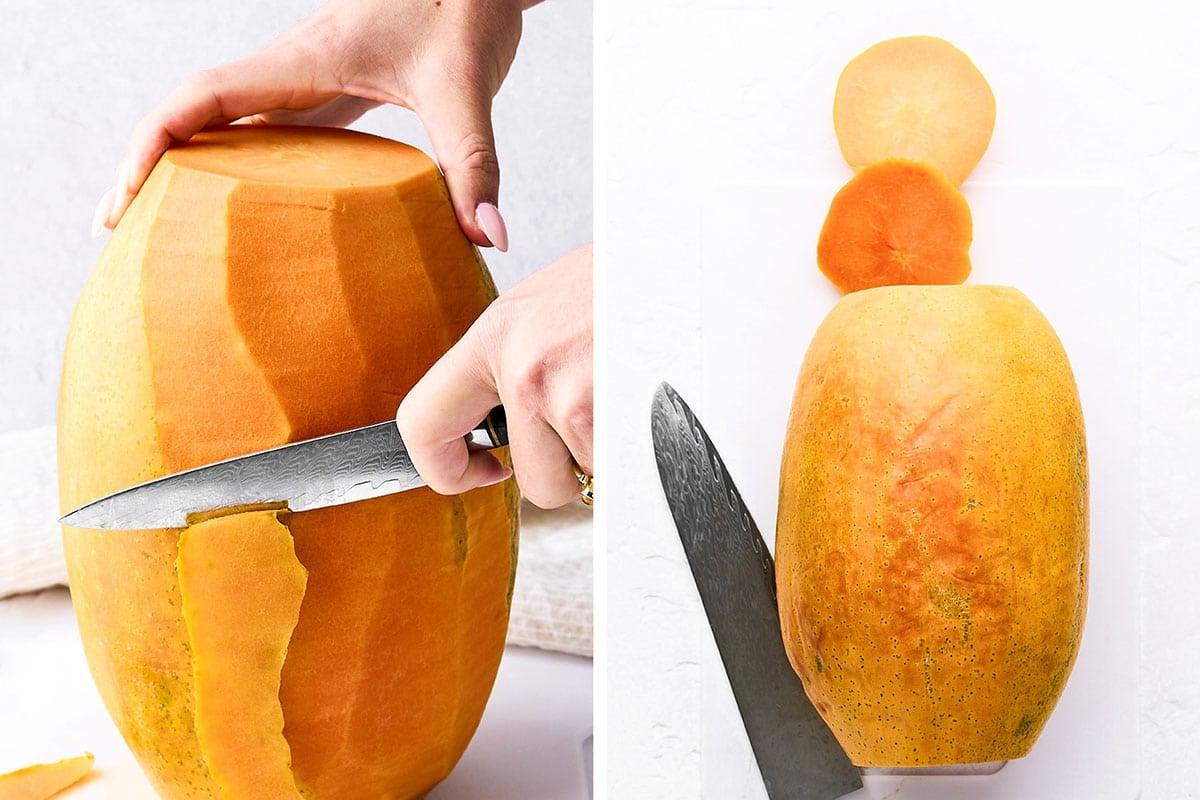 Papaya schälen.