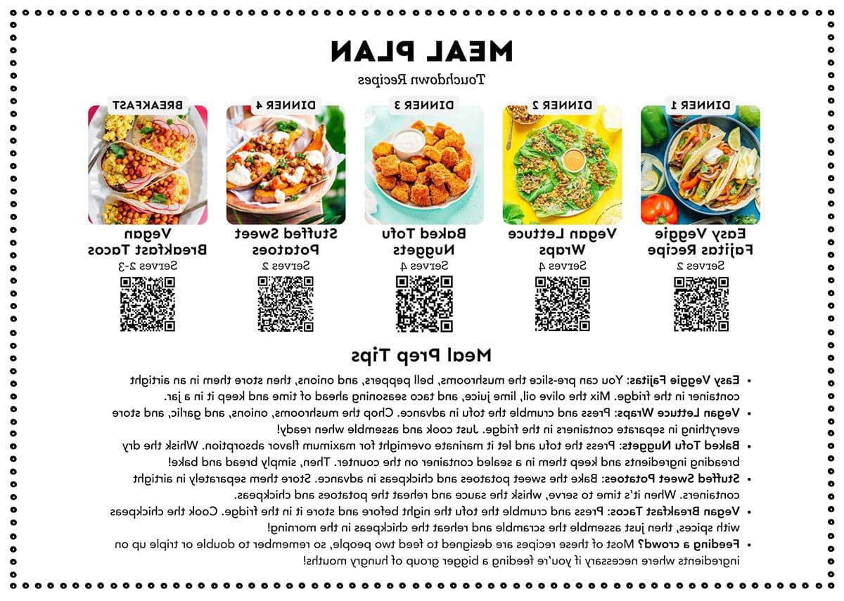 Essensplan: Touchdown-Rezepte 4 Mockup eines vegetarischen Essensplans.