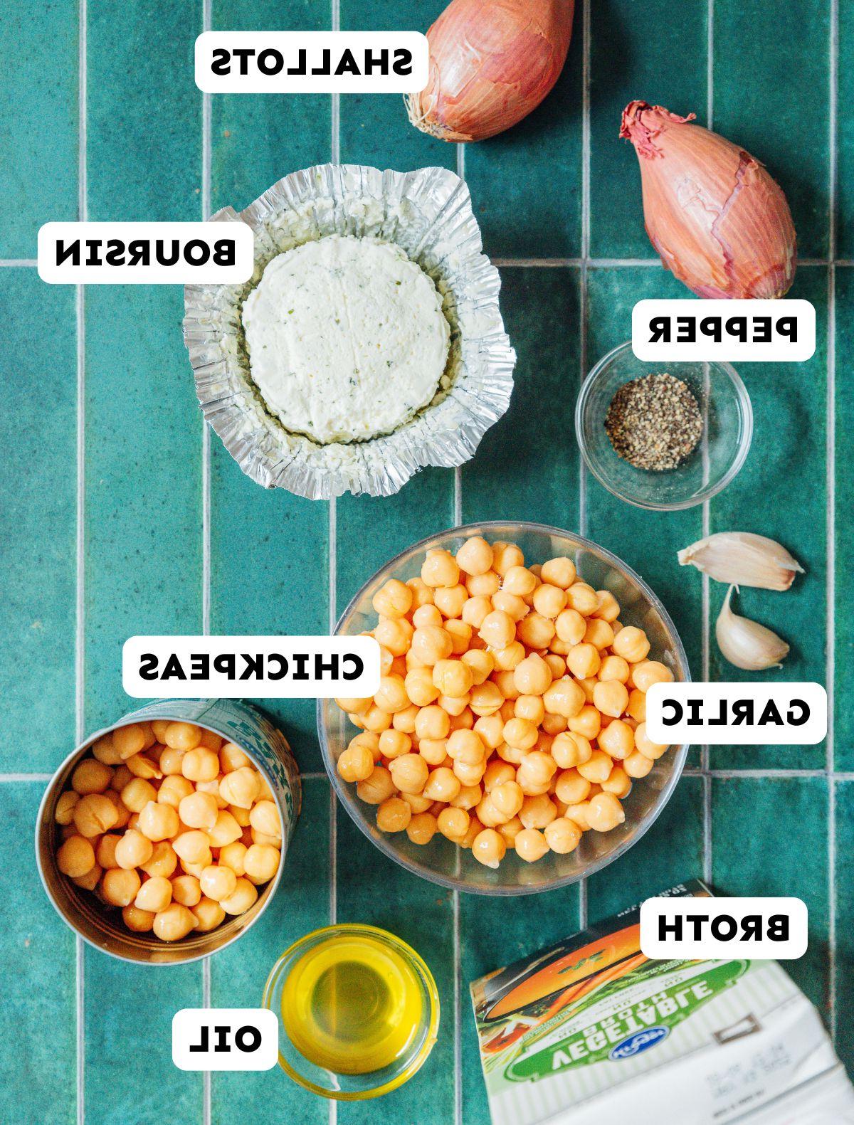 Cremige Boursin Kichererbsen 5 Zutaten für Boursin Kichererbsen bereit zum Kochen.