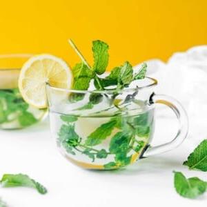 Frischer Minztee in einem klaren Glas mit einer Zitronenscheibe, als Vorschau für die Rezeptkarte