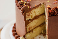Golden Butter Cake with Velvety Chocolate Frosting