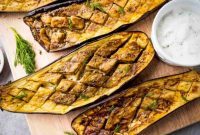 Roasted Eggplant with Creamy Garlic Dill Yogurt Sauce