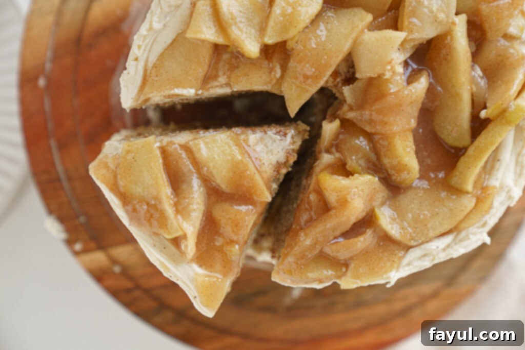 Mini apple cake with brown butter frosting, side view