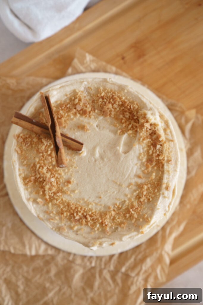 Top view of Mini Snickerdoodle Cake decorated with swirls of buttercream