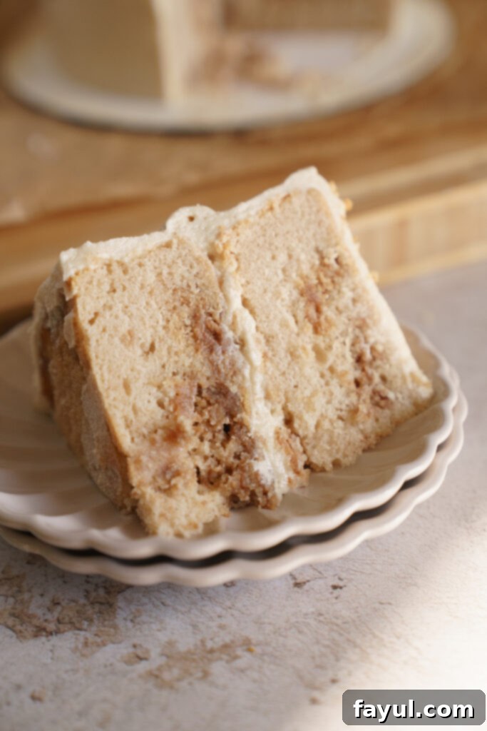 Two Mini Snickerdoodle Cake layers stacked with frosting