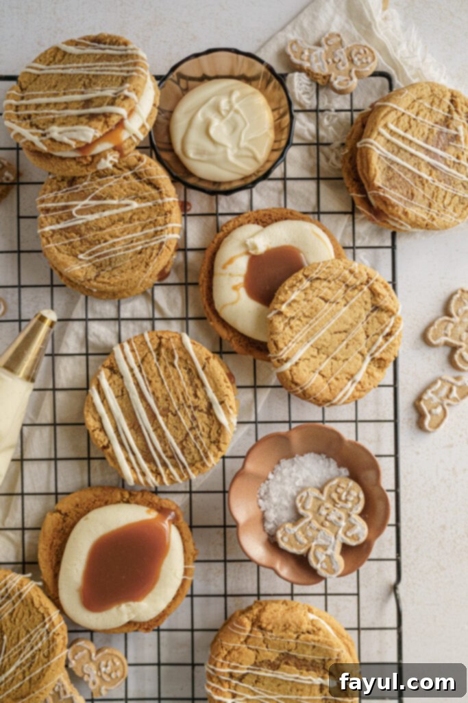 Close-up of a Gingerbread Caramel Cookie Sandwich