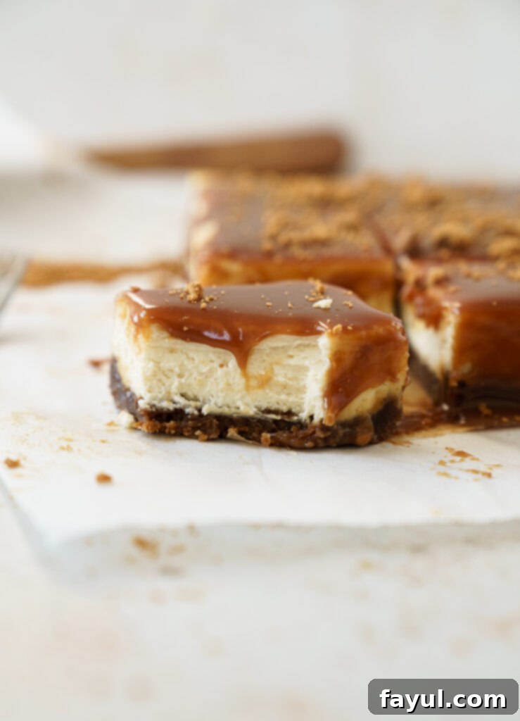 Cheesecake bars baked and cooling, ready for caramel topping.