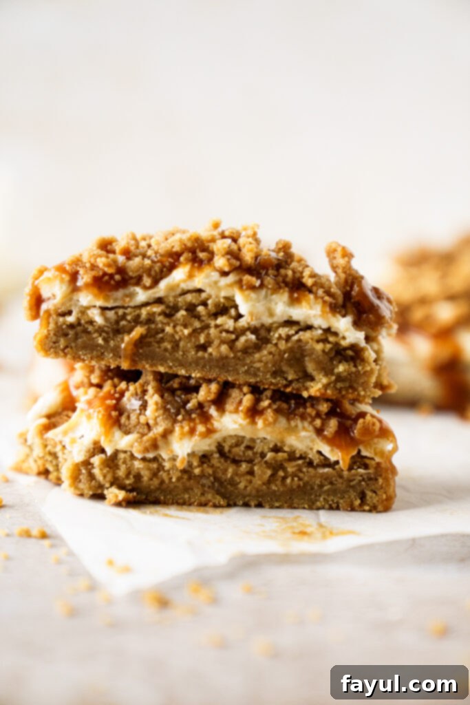 Caramel Banana Bread Cookies topped with streusel and a drizzle of caramel.