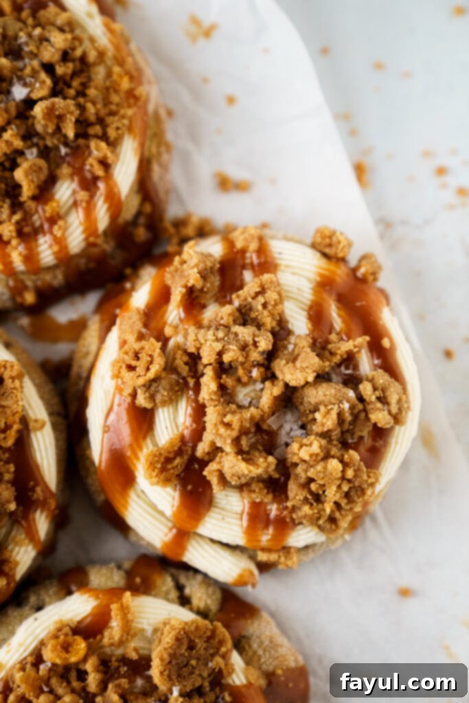 Stacked Caramel Banana Bread Cookies, featuring a delicate sprinkle of flaky sea salt.