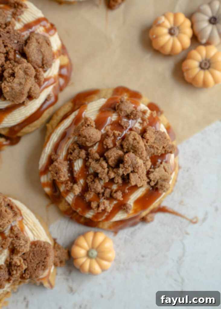 Pumpkin Caramel Cookies Stacked with Frosting and Caramel