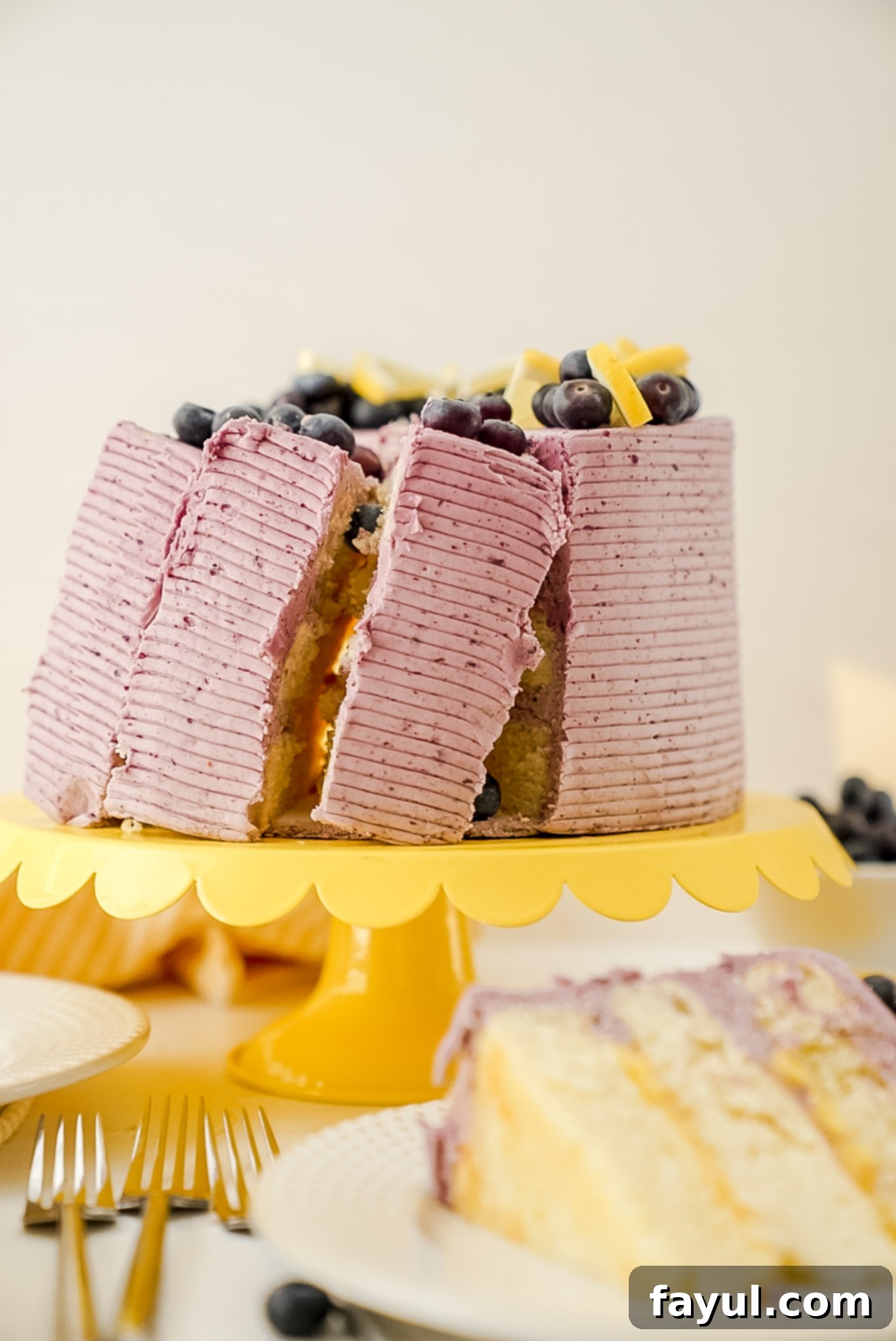 Another view of the Lemon Blueberry Cake, showcasing the vibrant colors and smooth frosting texture.