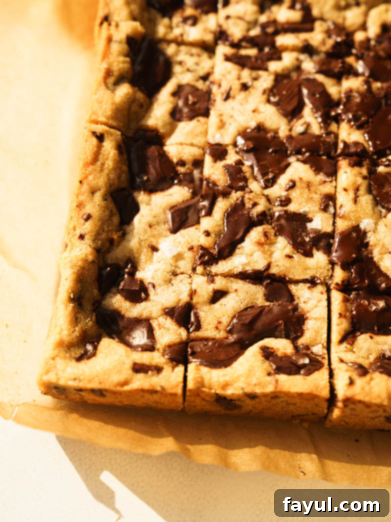 Delicious Brown Butter Chocolate Chip Blondies topped with flaky salt