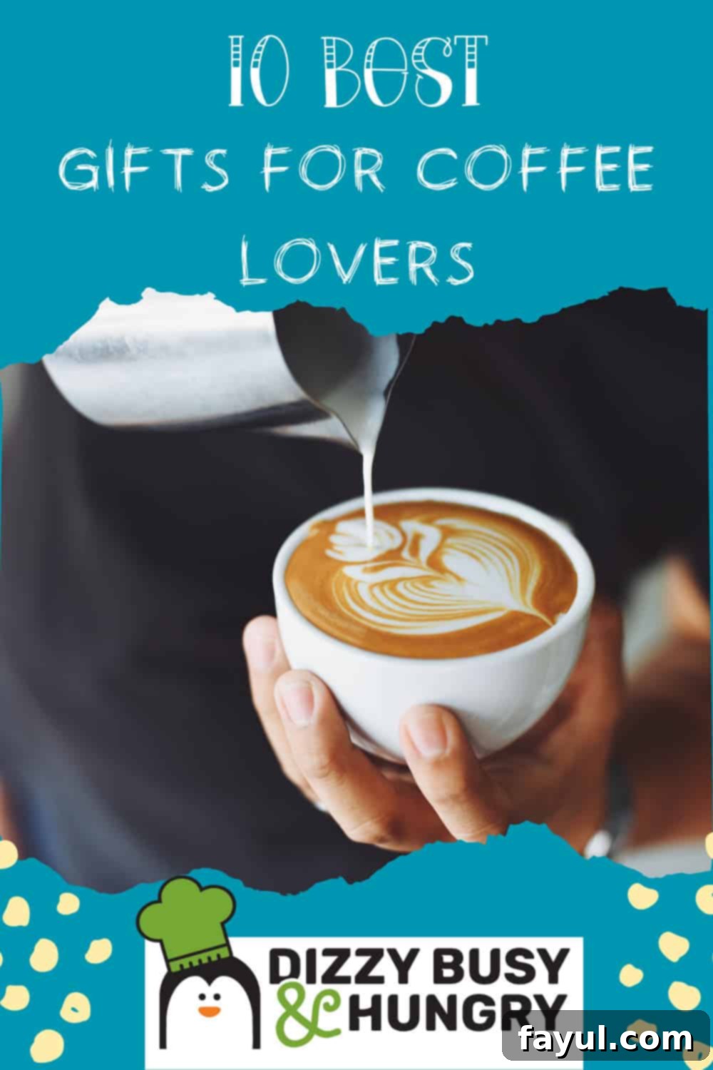 Cream swirling gently into coffee cup with text overlay.