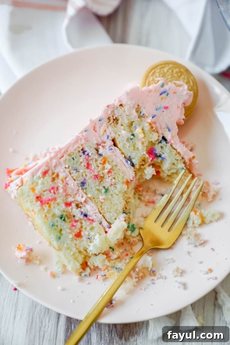 Golden Oreo Birthday Cake slice revealing layers and sprinkles