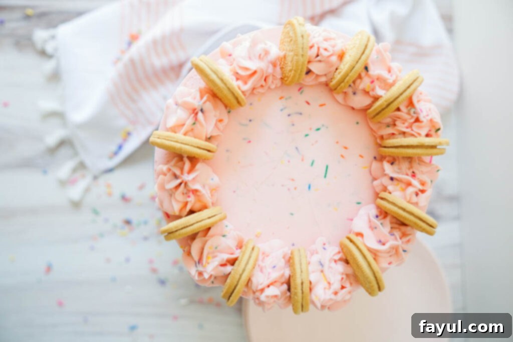 Golden Oreo Birthday Cake with a slice cut out