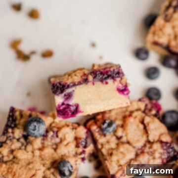 Top-down view of a single Blueberry Crisp Blondie.