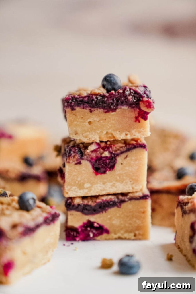 Freshly baked Blueberry Crisp Blondies in a pan, cooling.