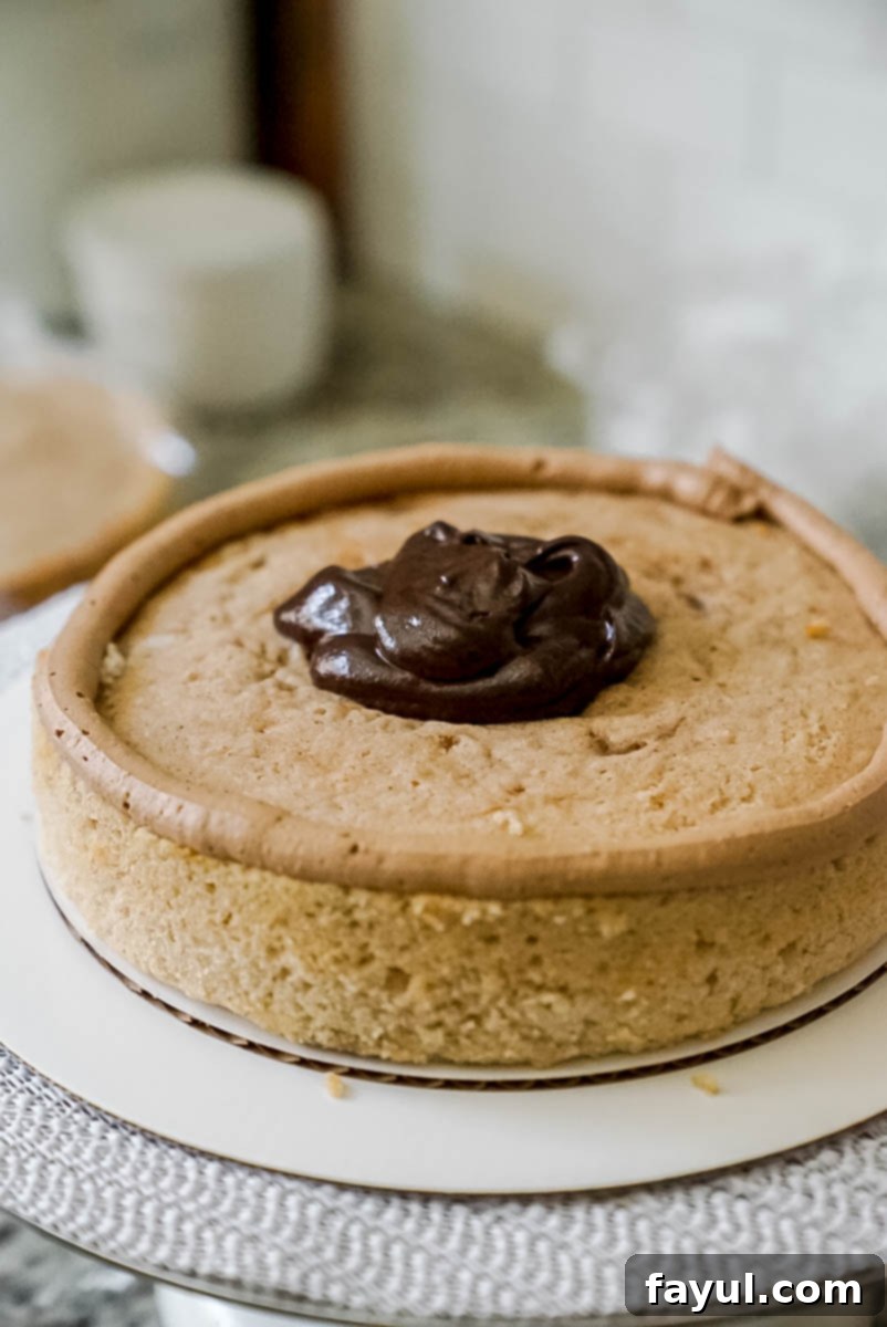A close-up of the cinnamon swirl being added to the cake batter.