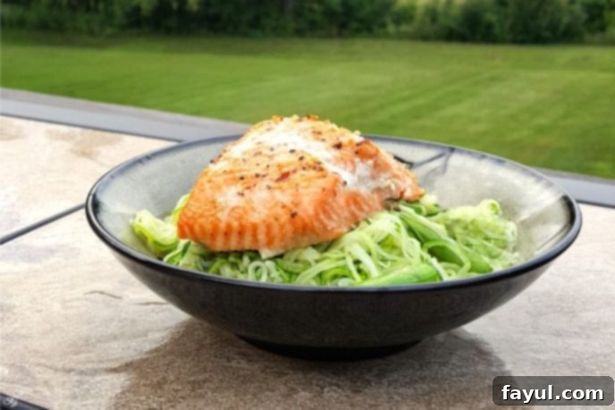 Pesto Zoodles and Cedar Plank Salmon