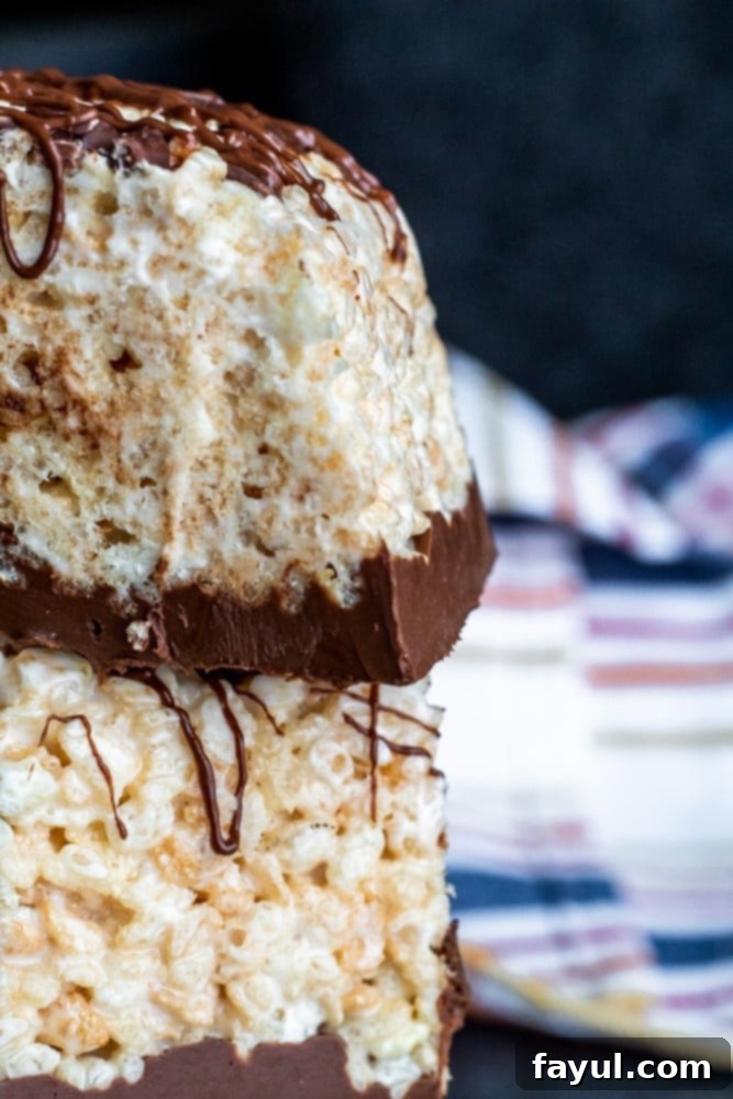 Straight-on shot of two stacked Nutella Rice Krispie Treats
