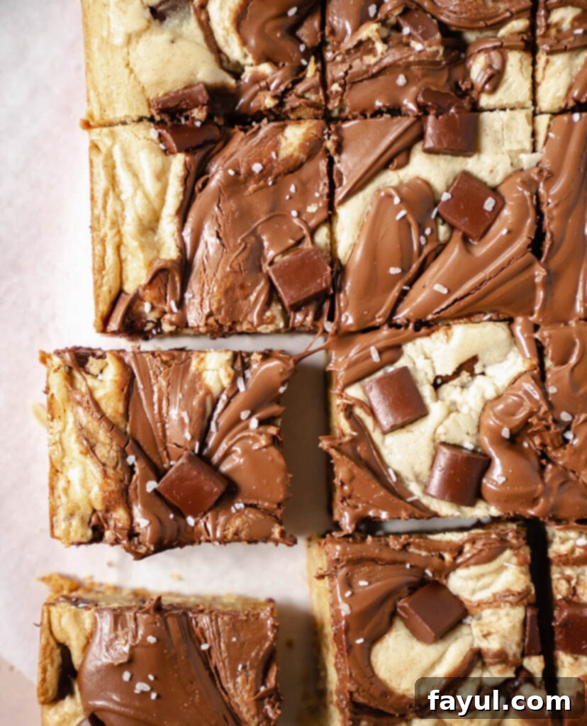 A stack of delicious Nutella blondies, ready for serving.