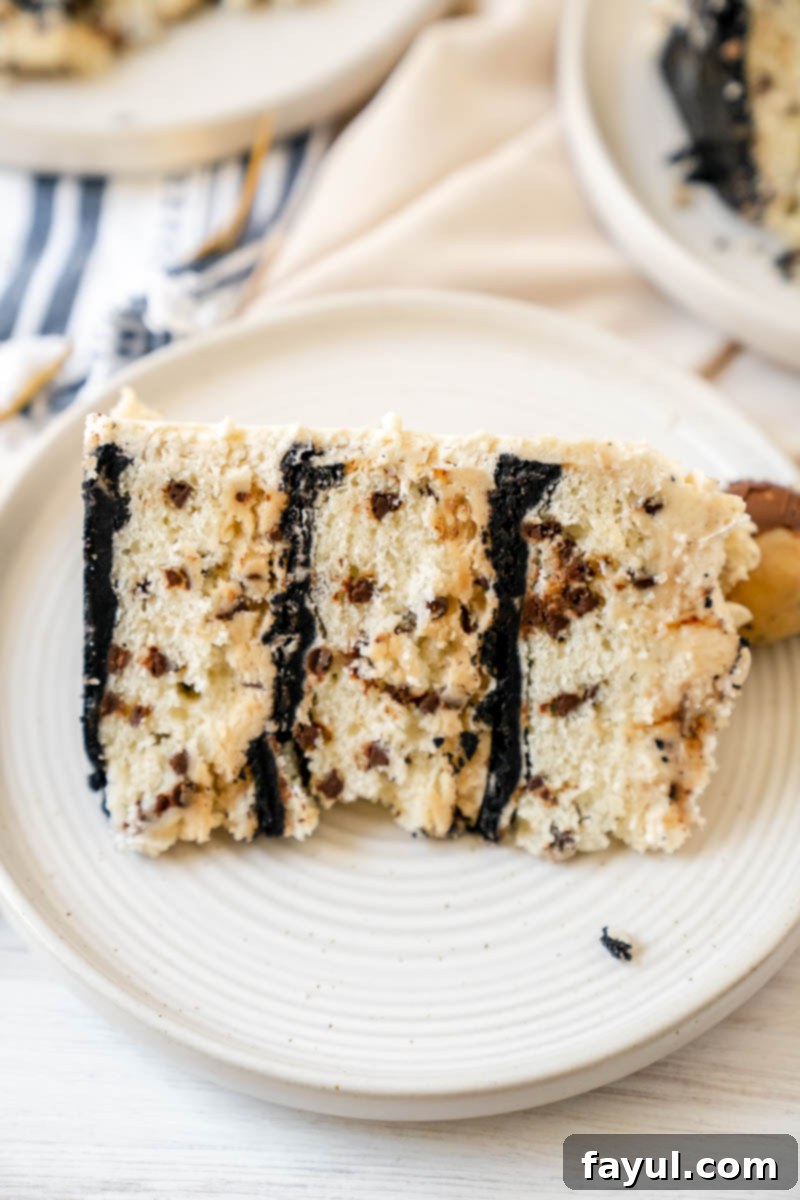 Another view of the beautifully frosted Cookie Dough Cake.