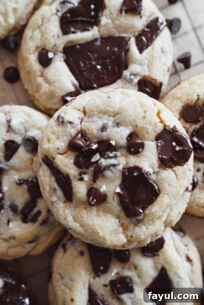 Hand breaking a warm chocolate chip cookie to reveal its gooey center