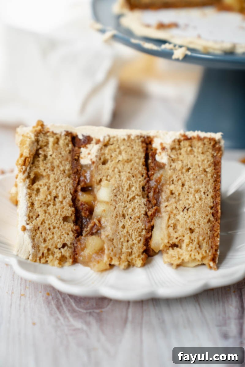 Close-up of Biscoff Apple Cake layers
