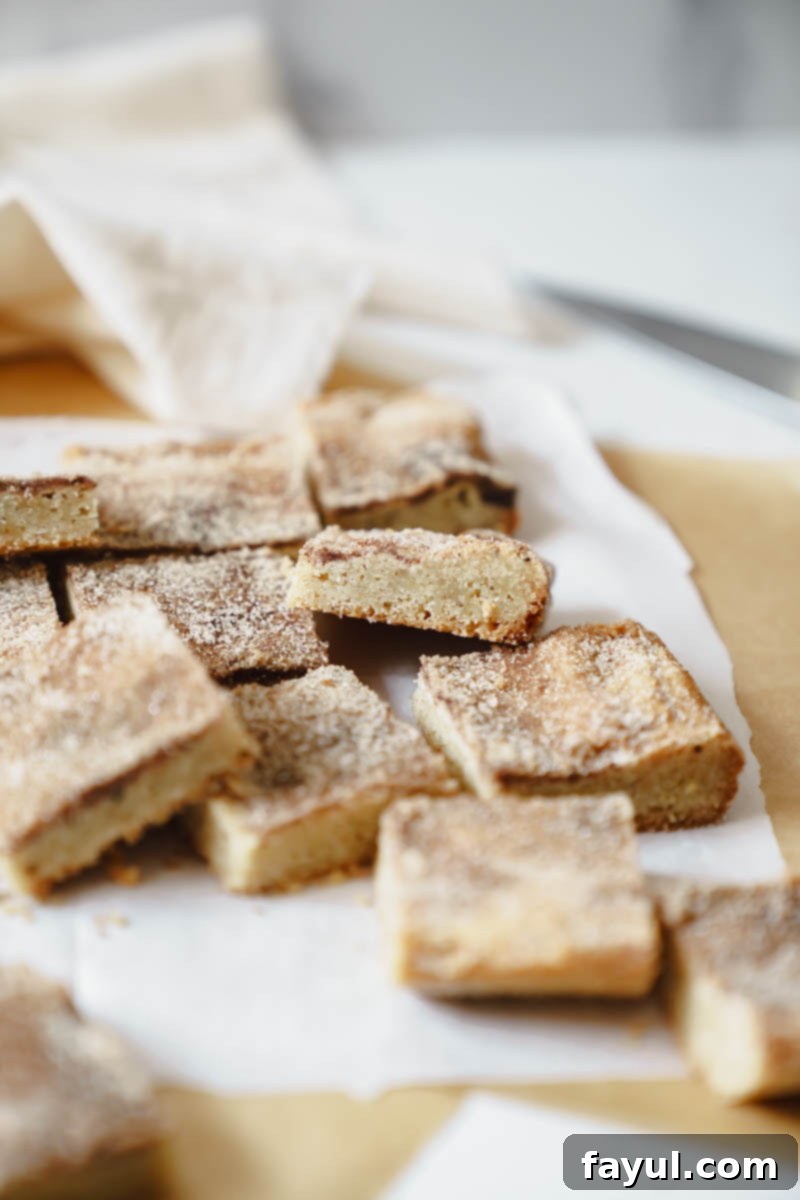 Close-up of the cinnamon-sugar topping on unbaked Brown Butter Snickerdoodle Blondies dough.
