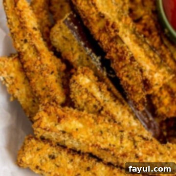 Close up of crispy eggplant fries.
