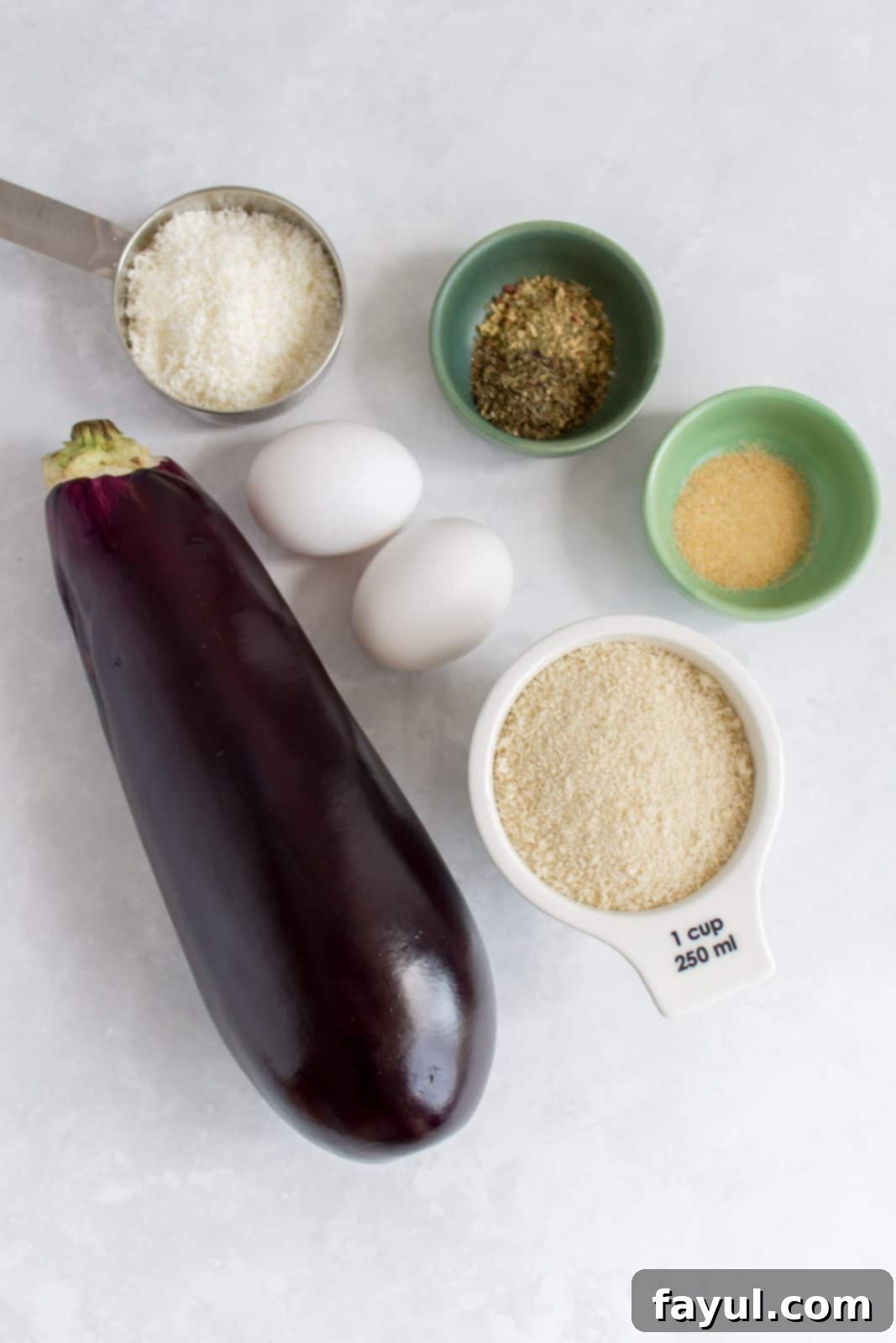 Ingredients needed to make air fryer eggplant fries.