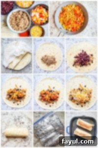 Prep image showing recipe step by step for burritos.