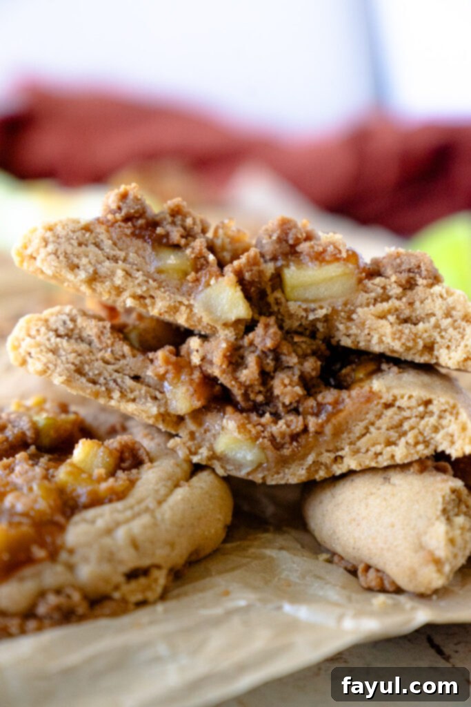 close up of an apple crumb cookie