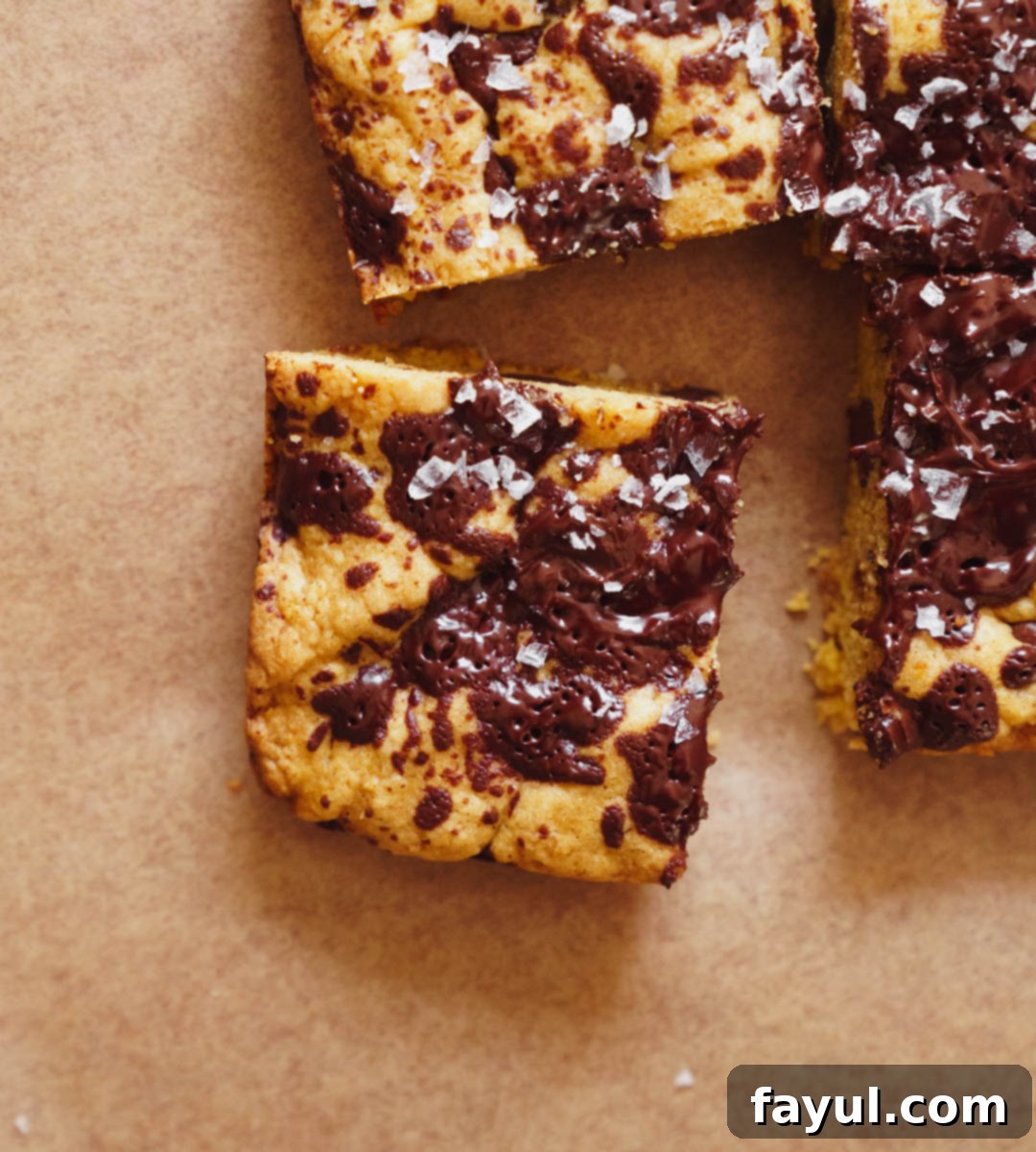 Perfectly sliced Pumpkin Chocolate Chip Blondies
