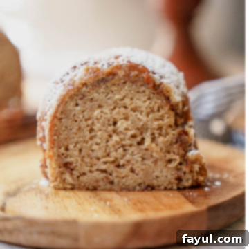 Apple Cider Donut Bundt Cake with powdered sugar