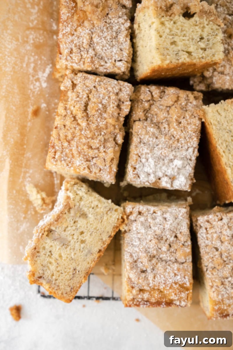 Another view of a slice of the banana coffee cake