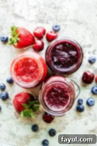 This Easy Jam Recipe is healthy, easy, made with only 3 ingredients (fruit, honey, and chia seeds), made without pectin and ready in only 10 minutes! The best spread for bagels, toast or any breakfast favorite. This recipe is also food sensitivity friendly and is gluten free, nut free, vegan, dairy free, paleo, vegetarian. Enjoy this no canning required blueberry, cherry, and strawberry jam! #jam #vegan #glutenfree #breakfast