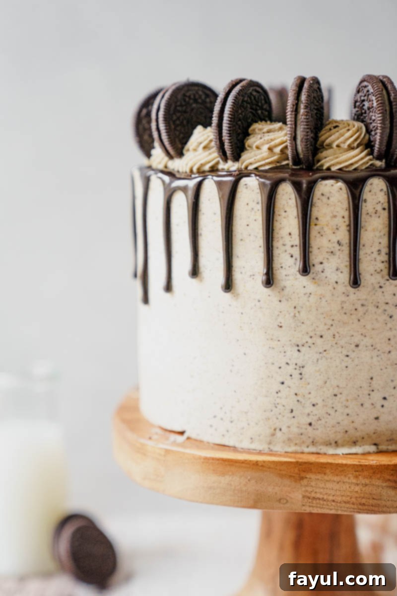 Side view of the finished Pumpkin Oreo Cake