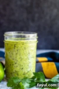 This Easy Chimichurri Sauce recipe is the best for grilled meats, veggies, as a marinade, or a dip! This traditional Argentinian sauce is ready in only five minutes and made with cilantro, parsley, olive oil, spice, and garlic. Also this sauce is naturally healthy, vegan, gluten free, low-card, whole 30, keto, and paleo. #sauce #chimichurri #easyrecipe #vegan Chimichurri sauce in a glass mason jar with herbs next to it.