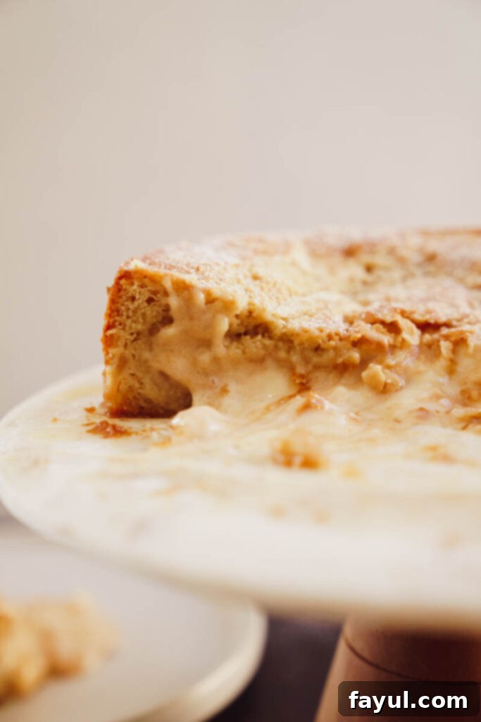 Pear cake slice with caramel drizzle