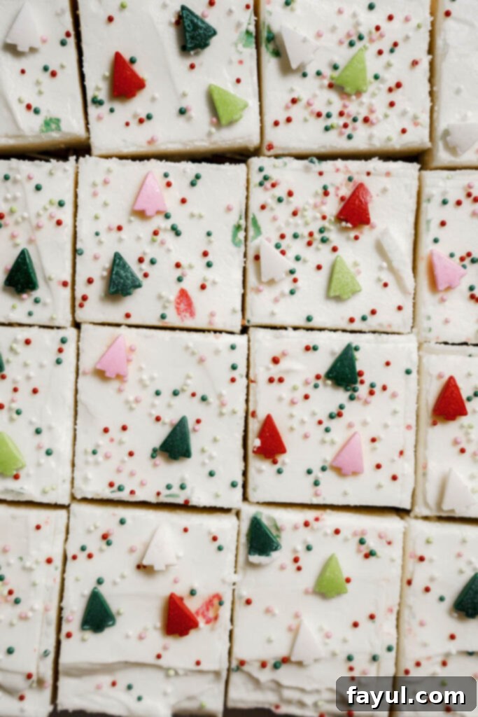 Close up of sugar cookie bar dough in a pan, ready for baking.