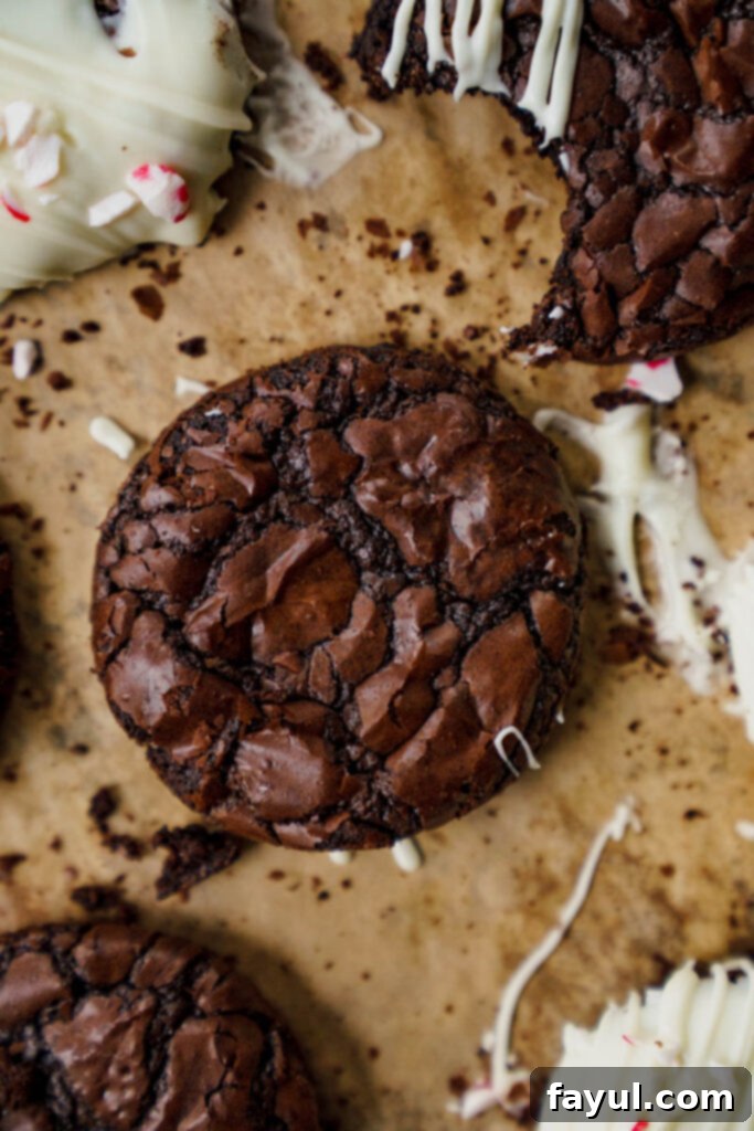 Stack of rich, dark fudgy brownie cookies