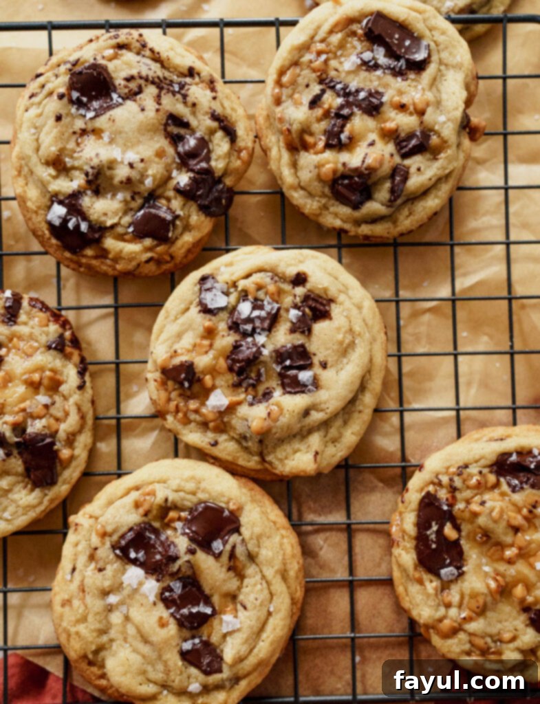 Close-up of baked Espresso Toffee Chunk Cookie