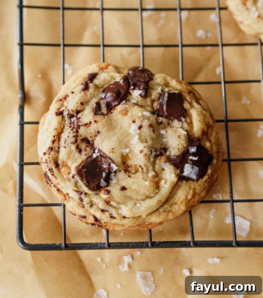 Espresso Toffee Chunk Cookie with a bite taken out, showing gooey interior