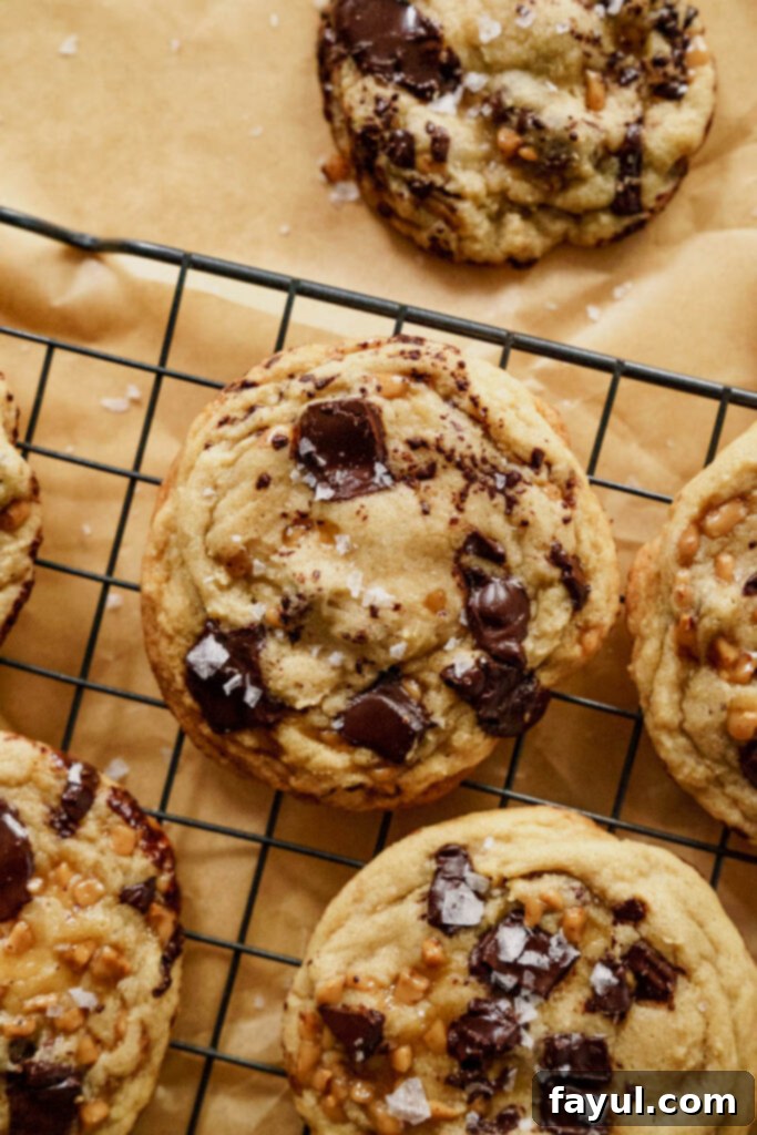Close-up of cookie dough with chocolate chunks and toffee bits