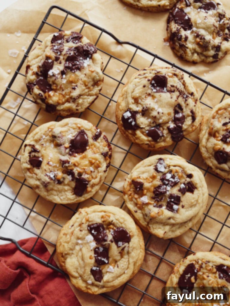 Close-up of a single Espresso Toffee Chunk Cookie