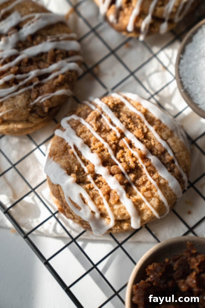 Freshly baked Coffee Cake Cookies cooling on a wire rack