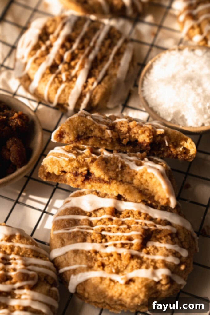 Coffee Cake Cookies with drizzle on a serving plate