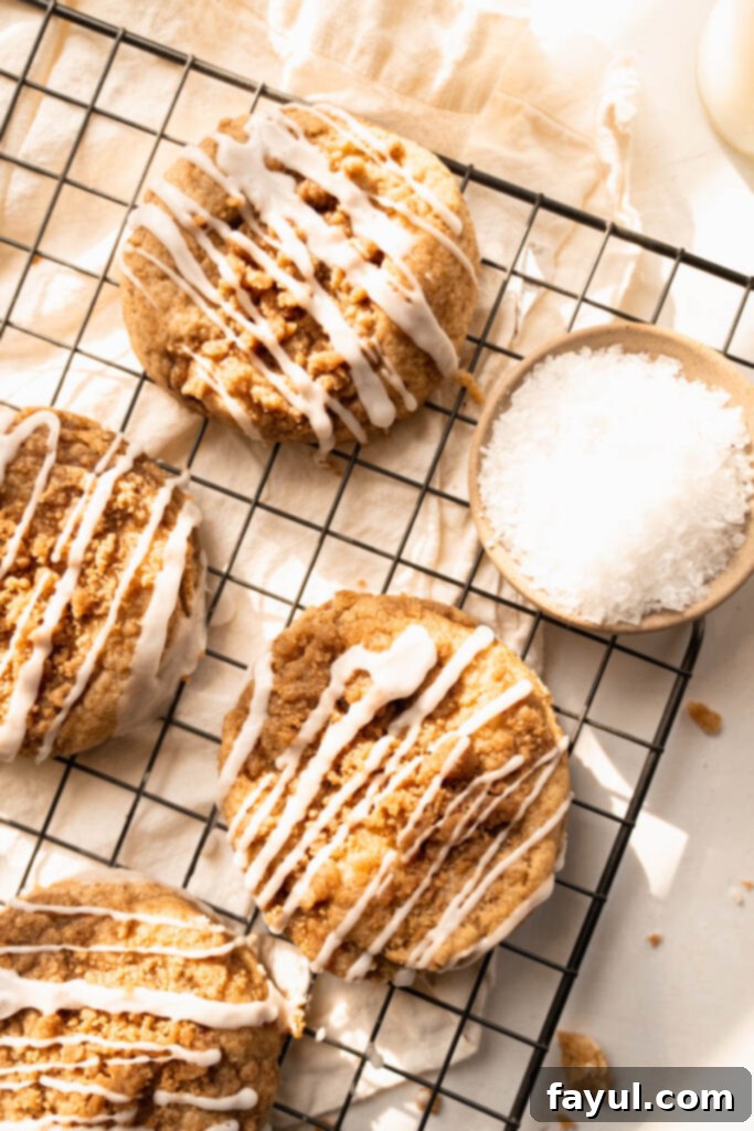 Two Coffee Cake Cookies stacked with filling visible