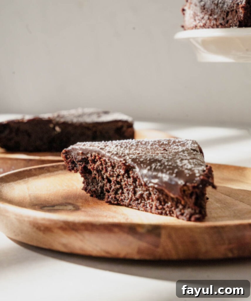 flourless chocolate cake slice with raspberries